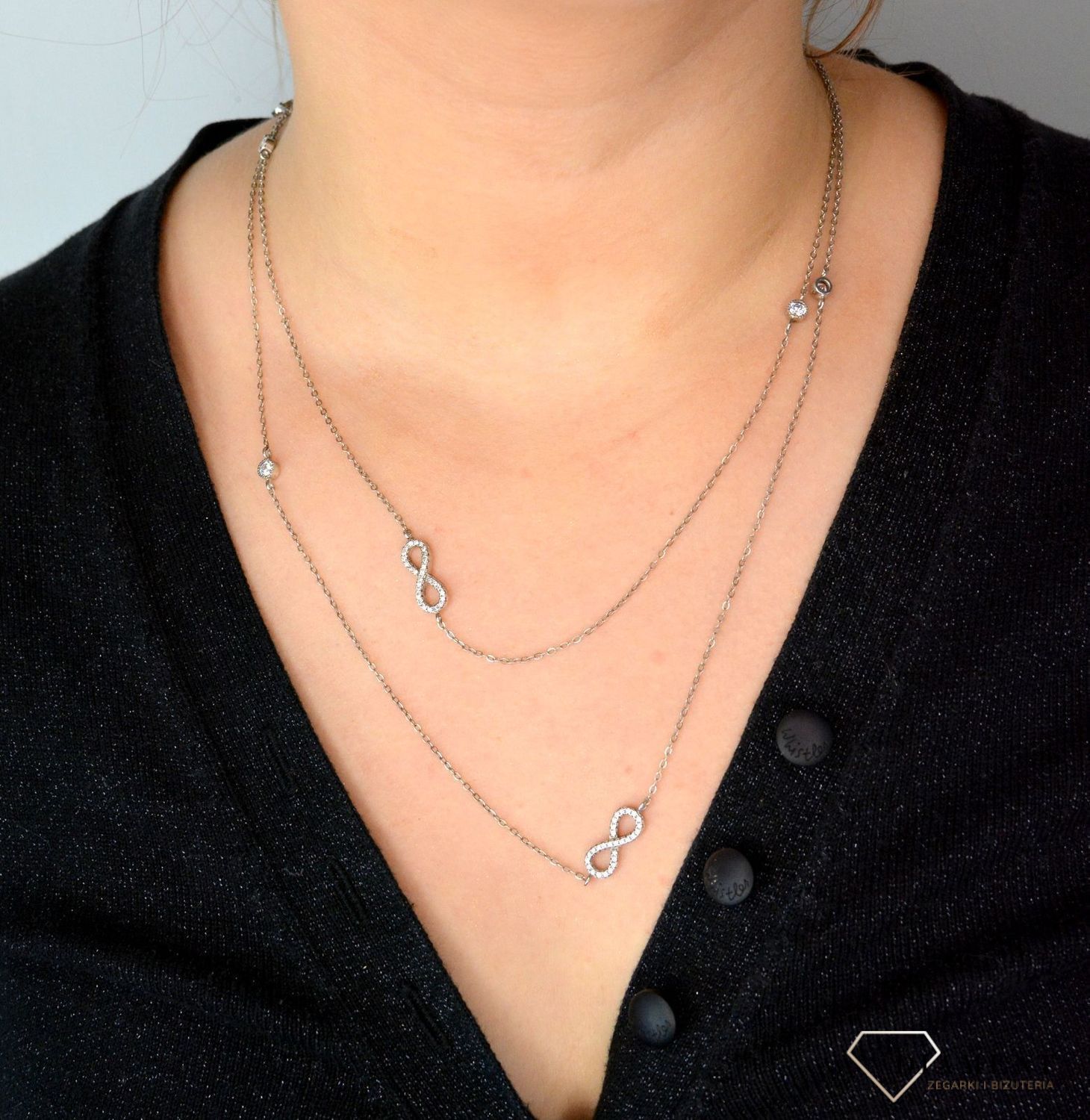 Srebrny naszyjnik długa celebrytka z cyrkonią DIA-NSZ-NIESKONCZONOSC1-925.jpg