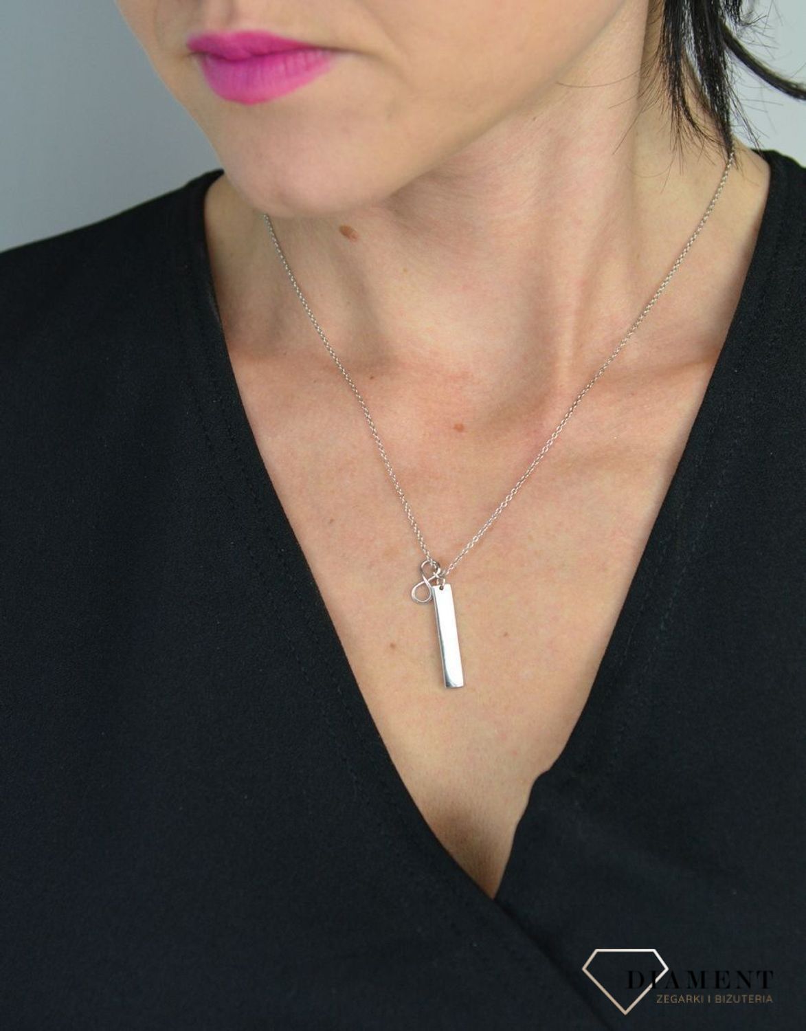 Srebrny naszyjnik celebrytka z blaszką i znak nieskończoności DIA-NSZ-NIESKONCZONOSC3-925.jpg