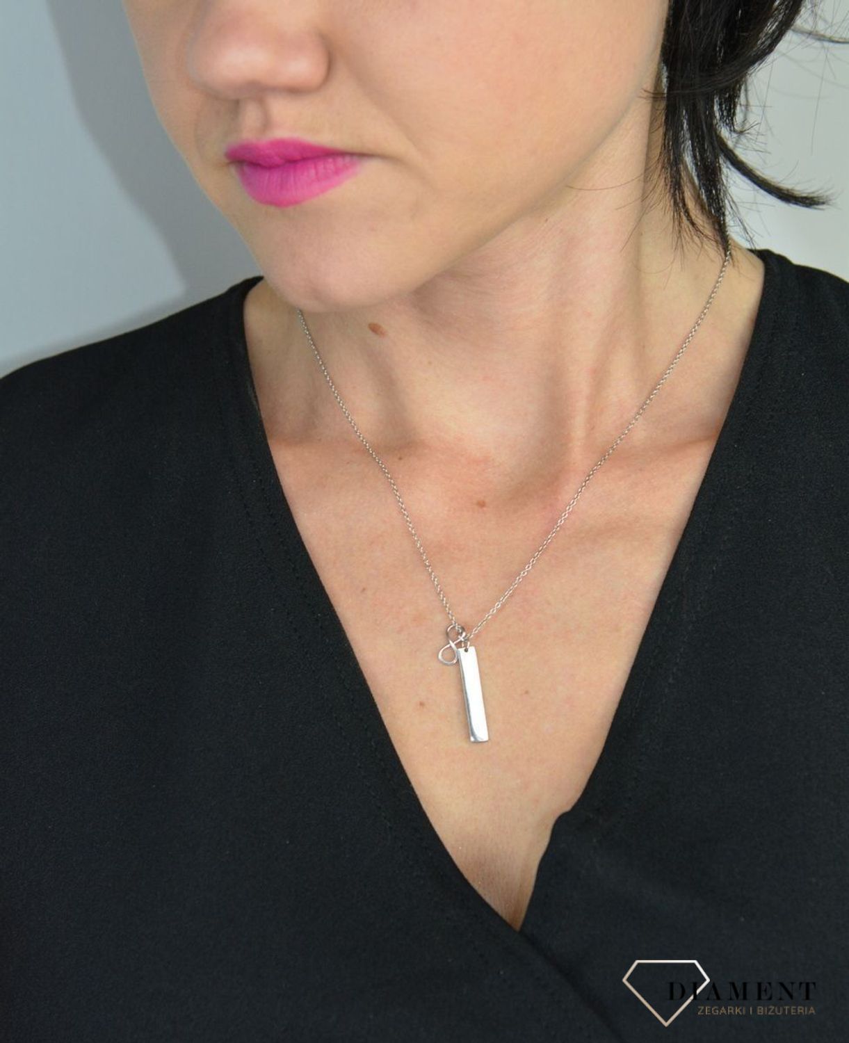 Srebrny naszyjnik celebrytka z blaszką i znak nieskończoności DIA-NSZ-NIESKONCZONOSC3-925.jpg