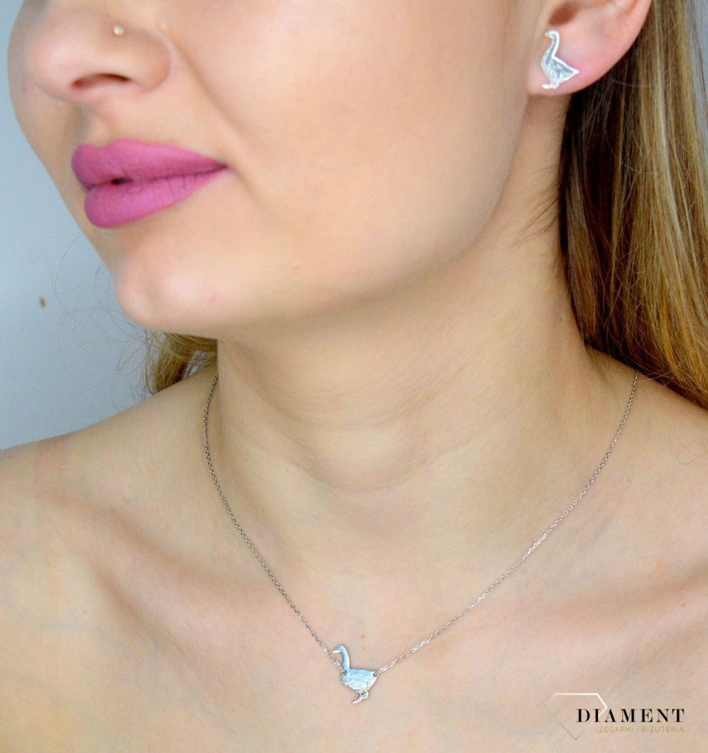 Srebrny naszyjnik damski celebrytka 45 cm Gęś DIA-NSZ-NS060823R-925.jpg