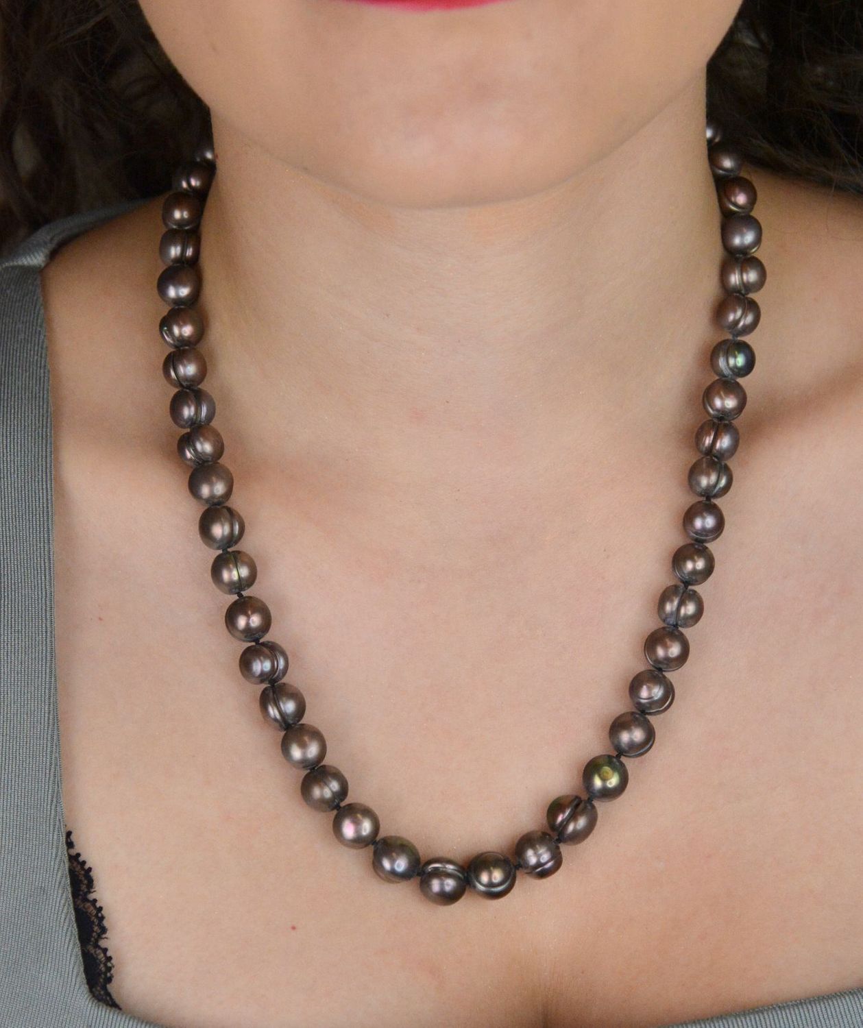 Naszyjnik z ciemnobrązowych pereł naturalnych 9 mm  50 cm  Srebro 925  Zapięcie beczułkowe (2).jpg
