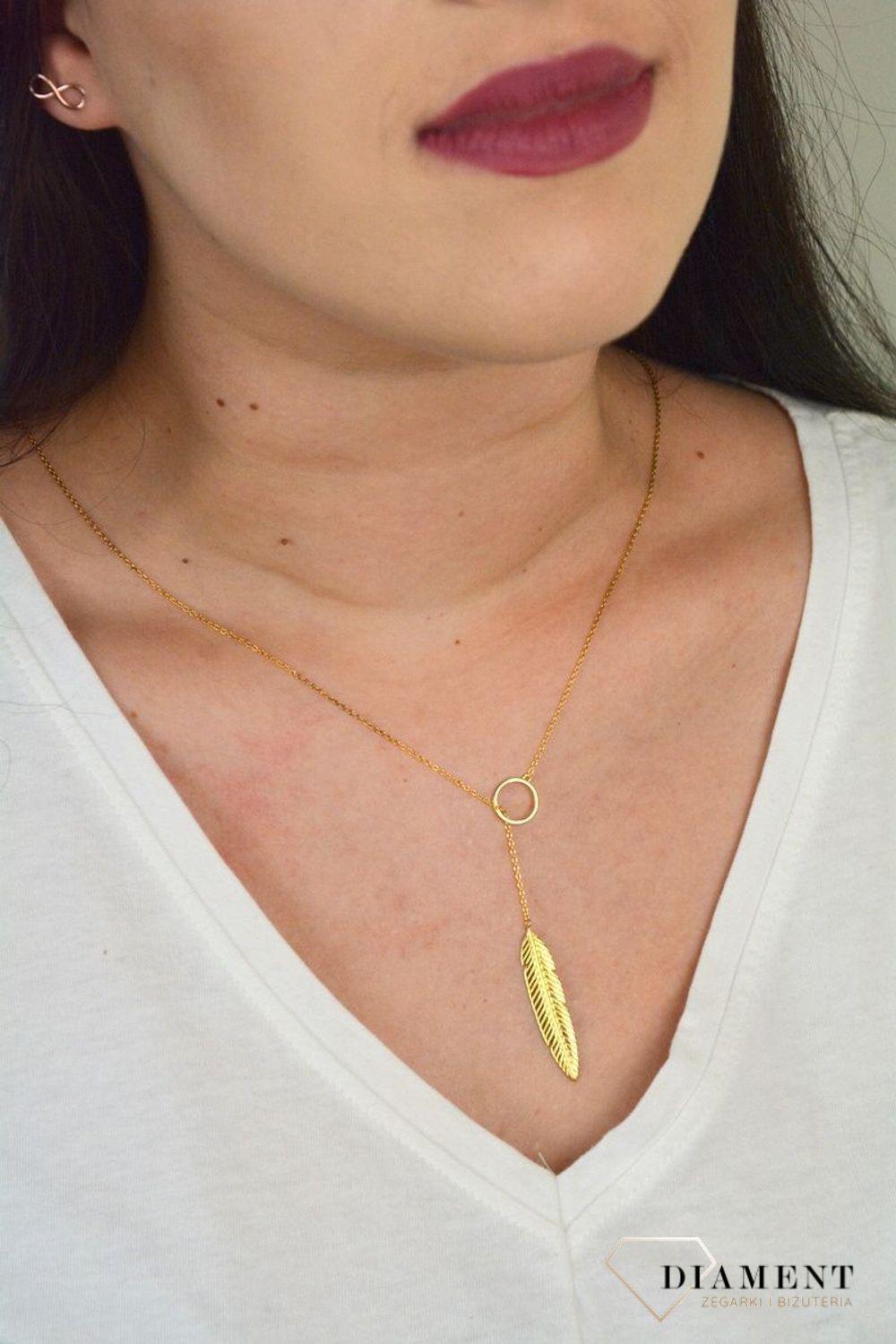 Srebrny naszyjnik pozłacany celebrytka krawatka z piórkiem DIA-NSZ-PIORKO1-925.jpg
