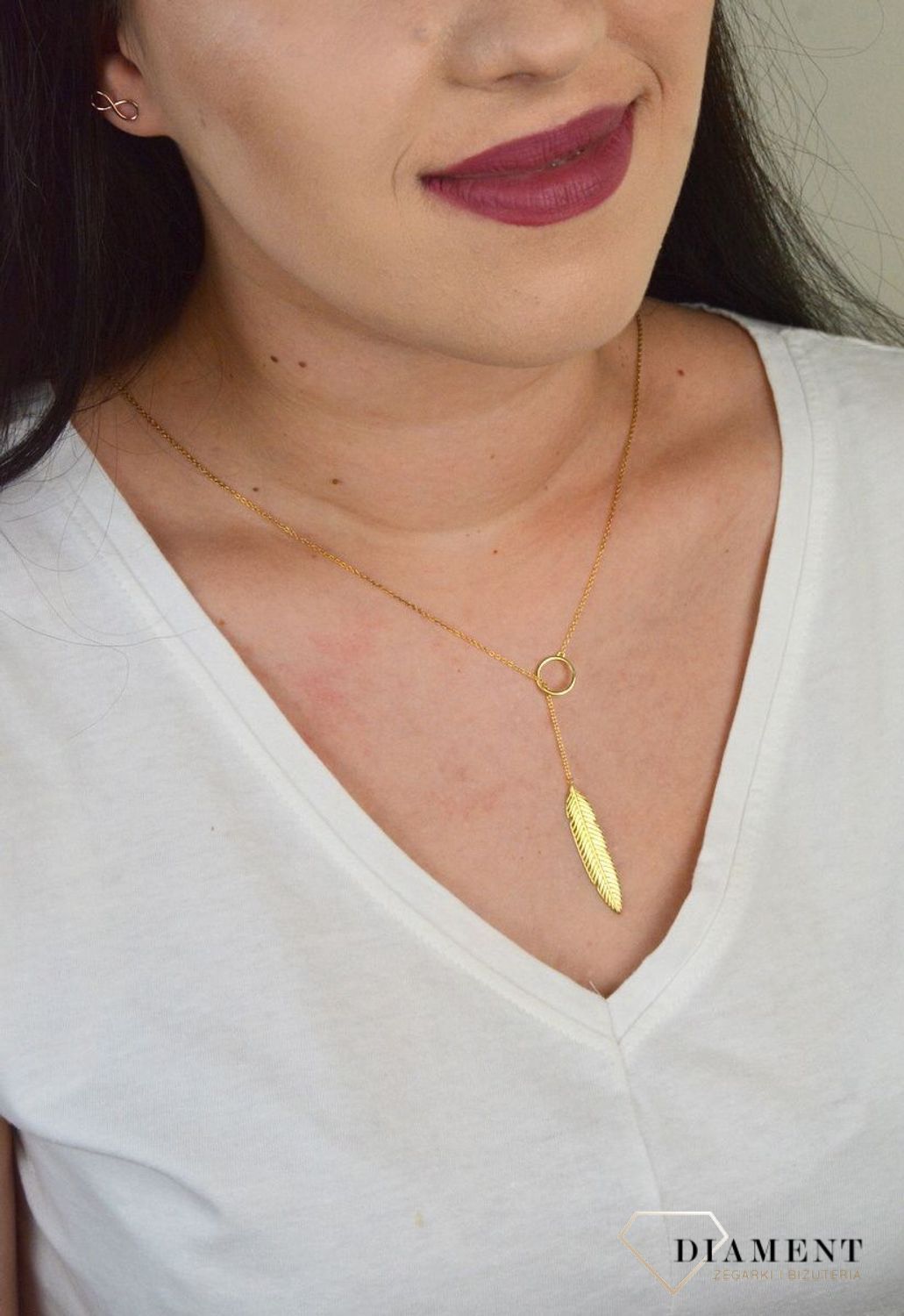 Srebrny naszyjnik pozłacany celebrytka krawatka z piórkiem DIA-NSZ-PIORKO1-925.jpg