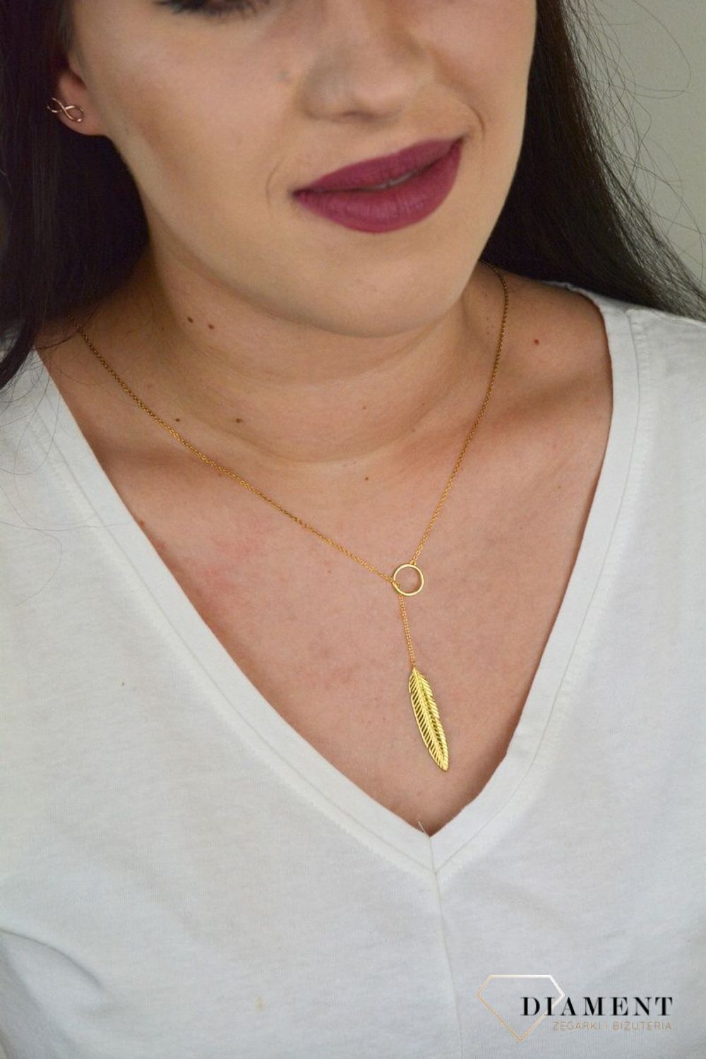 Srebrny naszyjnik pozłacany celebrytka krawatka z piórkiem DIA-NSZ-PIORKO1-925.jpg