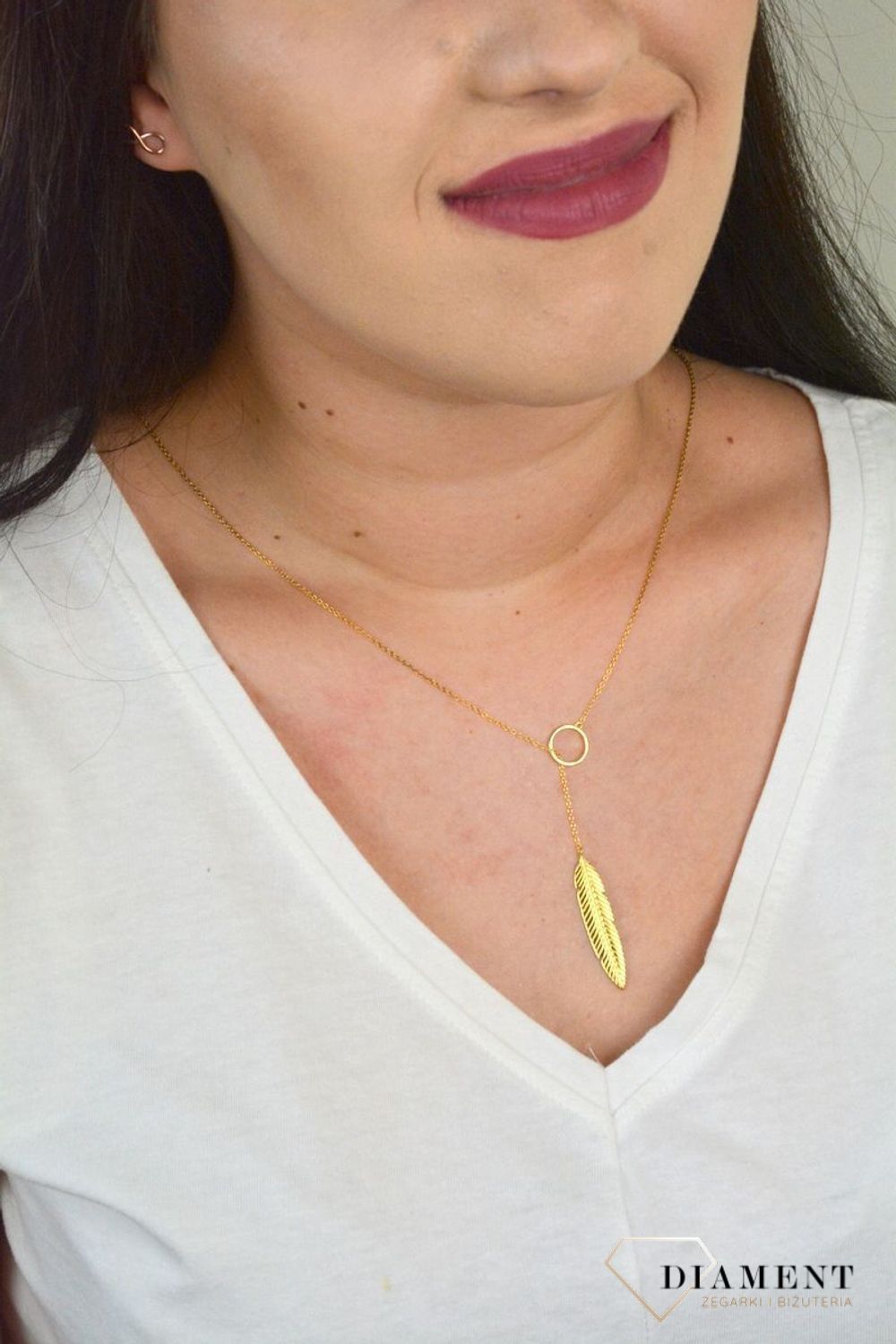 Srebrny naszyjnik pozłacany celebrytka krawatka z piórkiem DIA-NSZ-PIORKO1-925.jpg