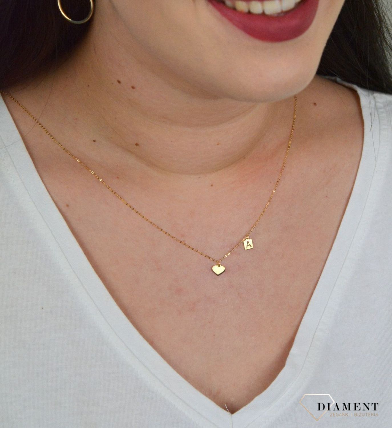 Złoty naszyjnik celebrytka 'Malutkie serce z literka A' DIA-NSZ-PL0172NG14K+A.jpg