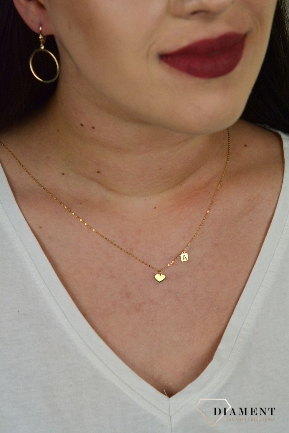 Złoty naszyjnik celebrytka 'Malutkie serce z literka A' DIA-NSZ-PL0172NG14K+A.jpg