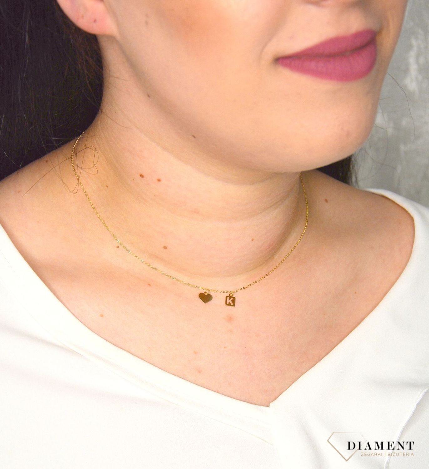Złoty naszyjnik celebrytka 333 gładkie serce z literką K DIA-NSZ-PL0172NG8K+K.jpg