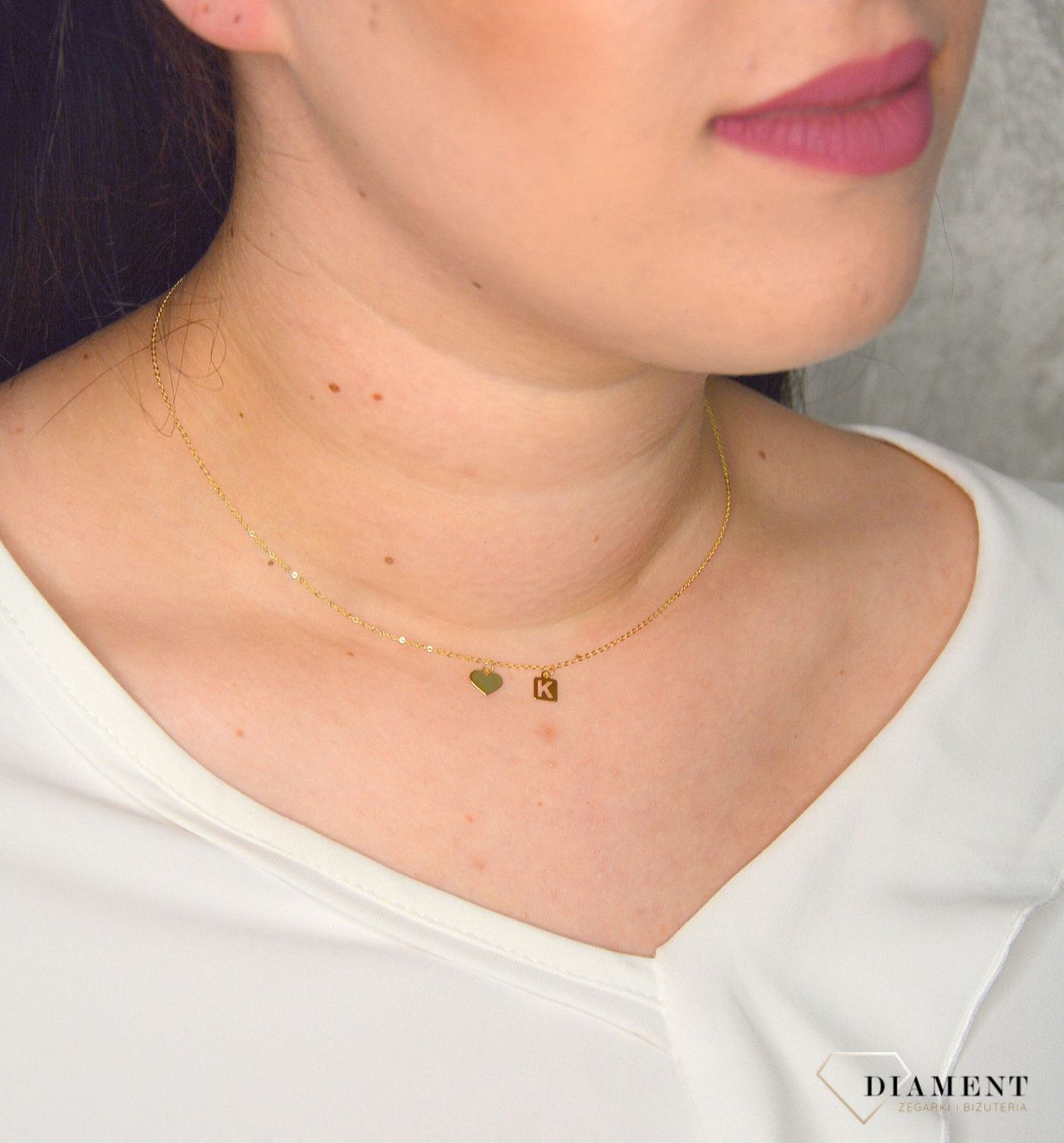 Złoty naszyjnik celebrytka 333 gładkie serce z literką K DIA-NSZ-PL0172NG8K+K.jpg