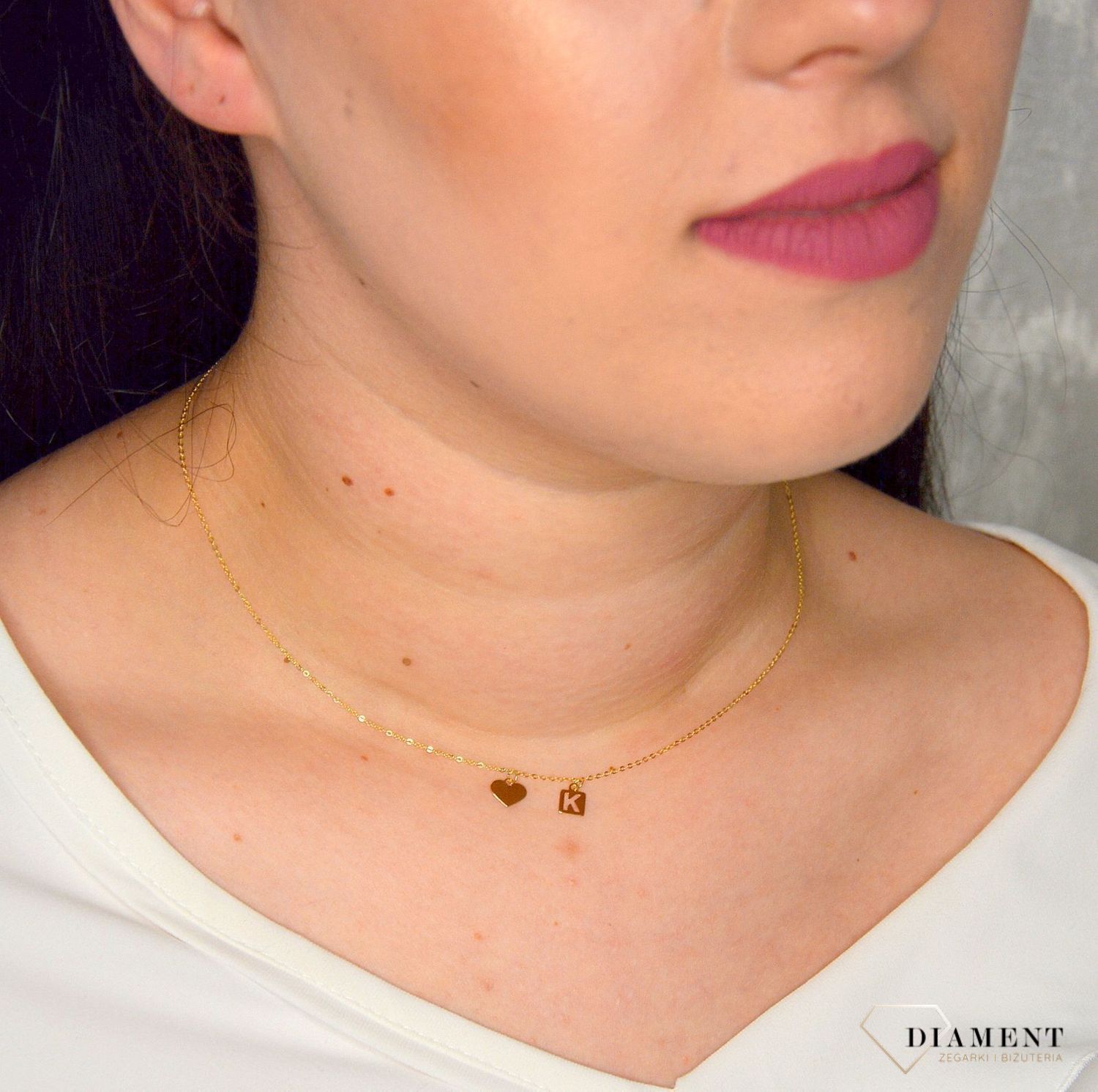 Złoty naszyjnik celebrytka 333 gładkie serce z literką K DIA-NSZ-PL0172NG8K+K.jpg