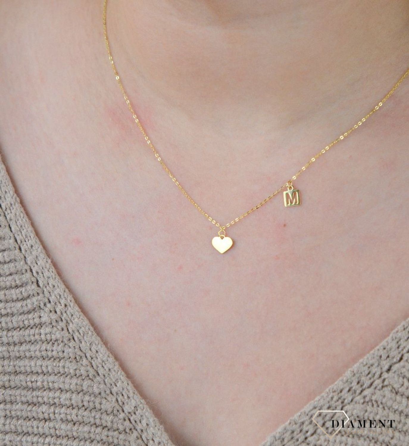 Złota celebrytka 333 z literką M i serduszkiem DIA-NSZ-PL0172NG8K+M.jpg