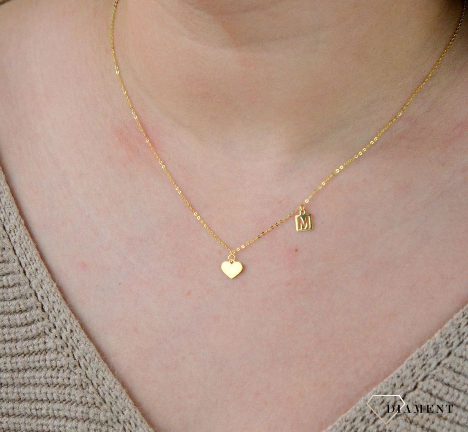 Złota celebrytka 333 z literką M i serduszkiem DIA-NSZ-PL0172NG8K+M.jpg