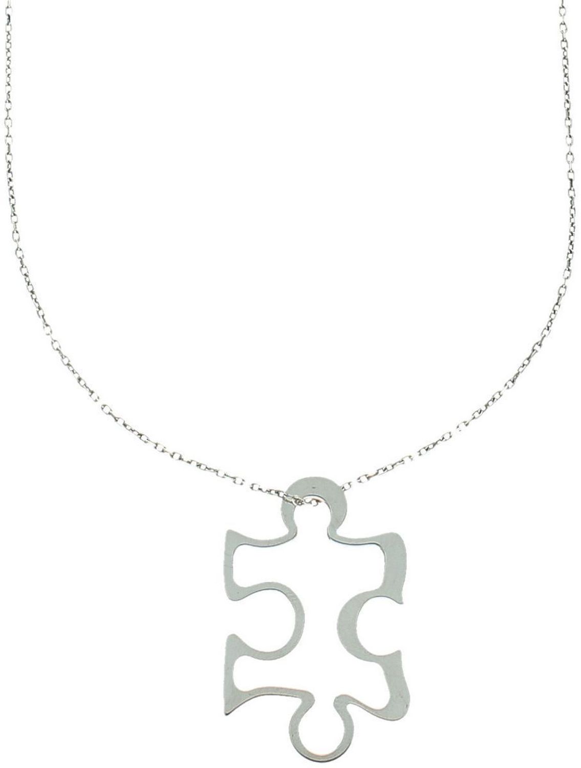 Srebrny naszyjnik damski DIA-NSZ-PUZEL-3CM-925 z zawieszką w kształcie puzzla o wymiarach 3 × 2 cm. Wykonany ze srebra próby 925, długość 42 + 5 cm, waga 2,50 g, zapięcie na karabińczyk. 1.jpg