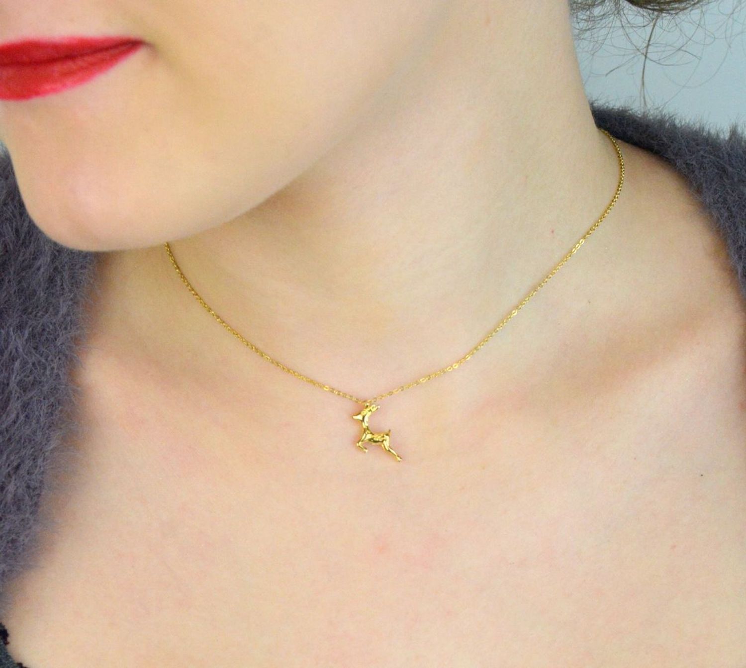 Naszyjnik srebrny pozłacany 925 DIA-NSZ-RENIFER-925 – zawieszka renifer, ankier 42 cm.jpg