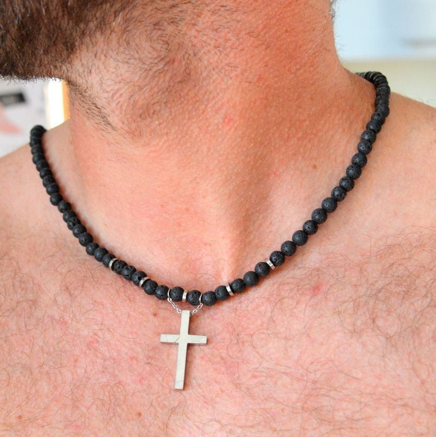 Naszyjnik męski stalowy lawa wulkaniczna z krzyżem DIA-NSZ-S1554859-STAL.jpg