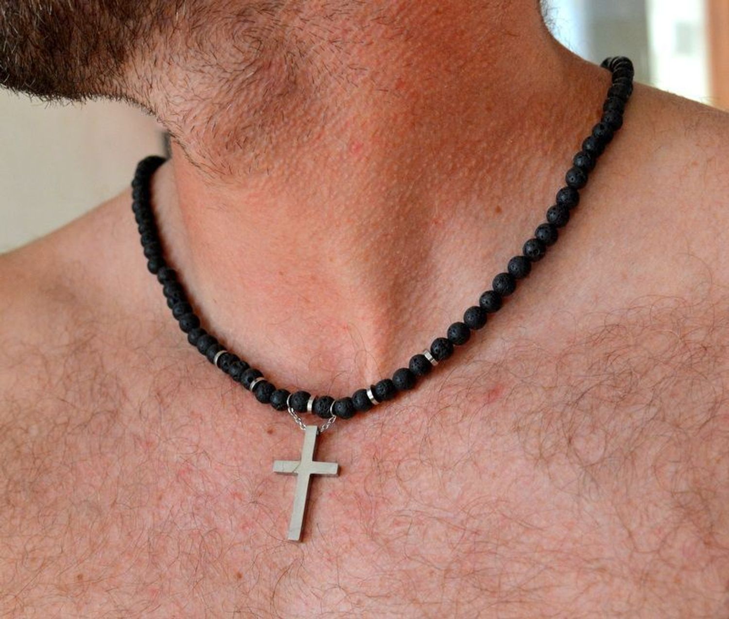 Naszyjnik męski stalowy lawa wulkaniczna z krzyżem DIA-NSZ-S1554859-STAL.jpg