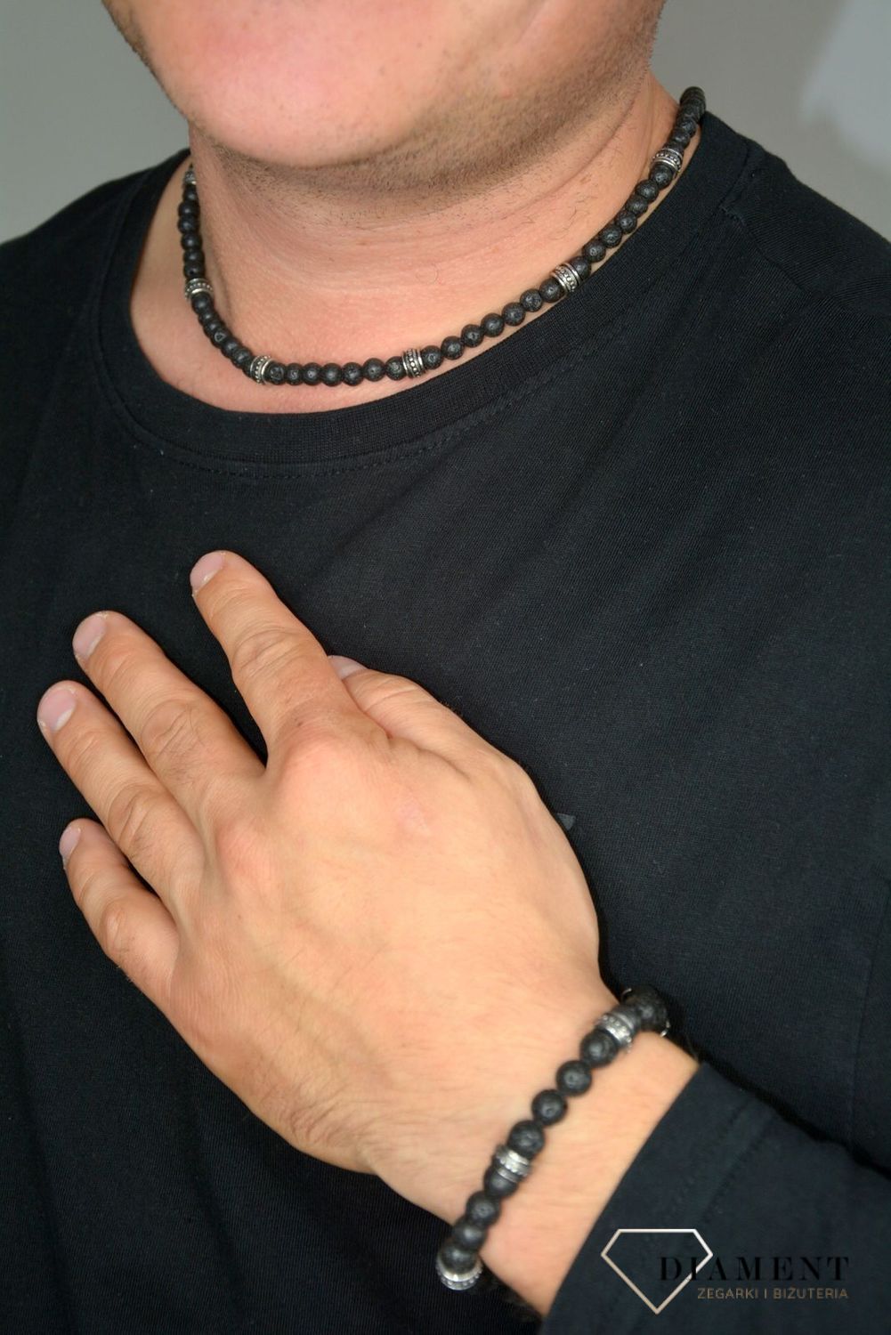 Naszyjnik męski z lawy wulkanicznej z grawerem DIA-NSZ-S1885465-STAL ✓ Biżuteria męska w Sklepie z Męskie Akcesoria i prezenty dla mężczyzny.jpg