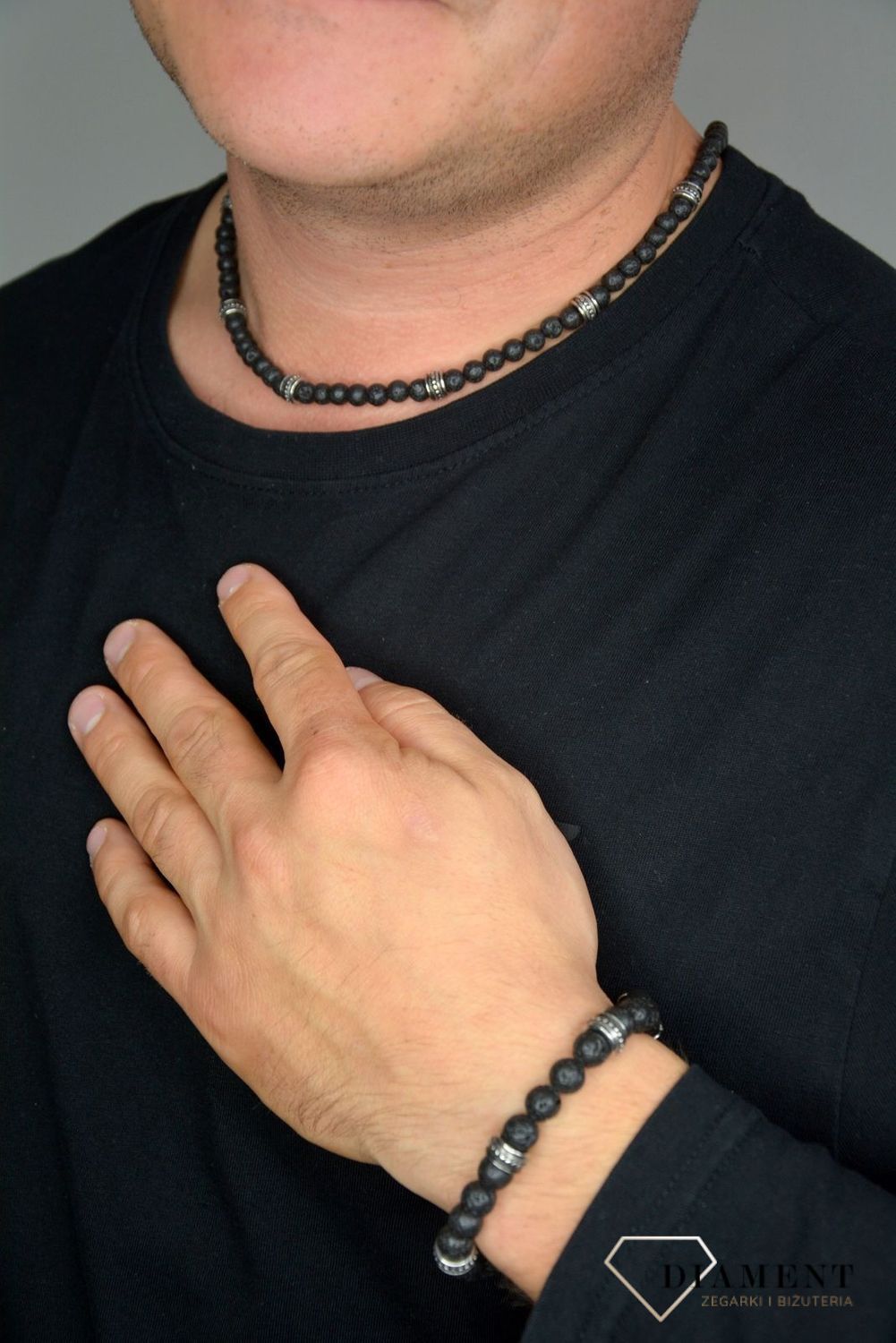 Naszyjnik męski z lawy wulkanicznej z grawerem DIA-NSZ-S1885465-STAL ✓ Biżuteria męska w Sklepie z Męskie Akcesoria i prezenty dla mężczyzny.jpg