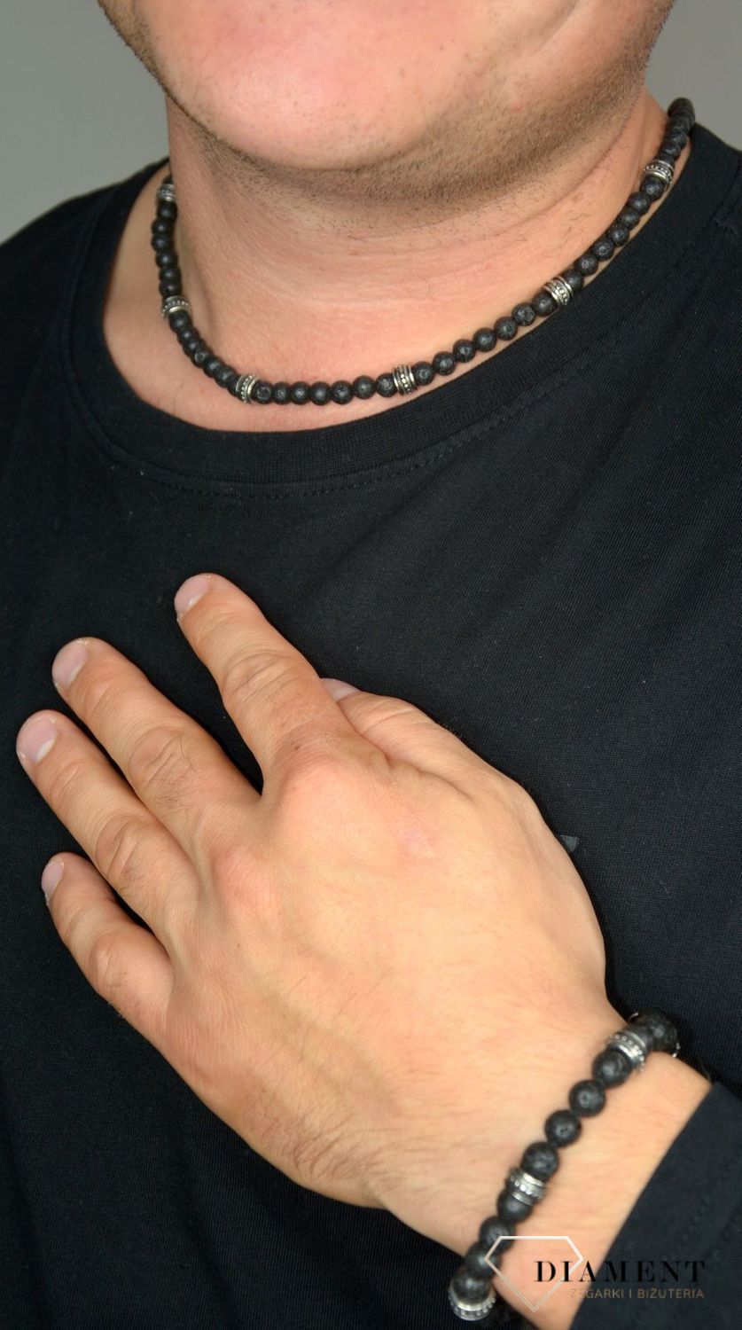 Naszyjnik męski z lawy wulkanicznej z grawerem DIA-NSZ-S1885465-STAL ✓ Biżuteria męska w Sklepie z Męskie Akcesoria i prezenty dla mężczyzny.jpg