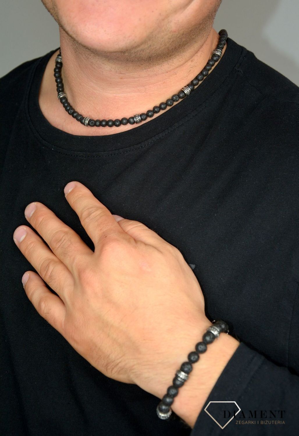 Naszyjnik męski z lawy wulkanicznej z grawerem DIA-NSZ-S1885465-STAL ✓ Biżuteria męska w Sklepie z Męskie Akcesoria i prezenty dla mężczyzny.jpg
