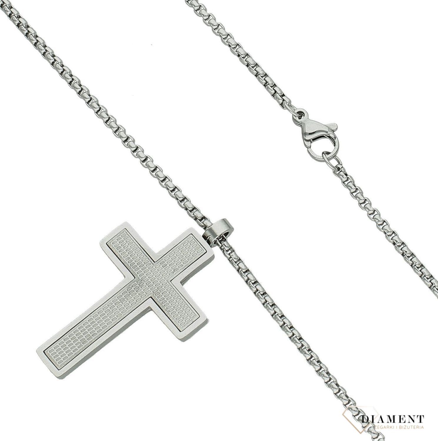 Naszyjnik męski stalowy w srebrnym kolorze z ozdobnym krzyżem DIA-NSZ-S6902638-STAL (2).jpg