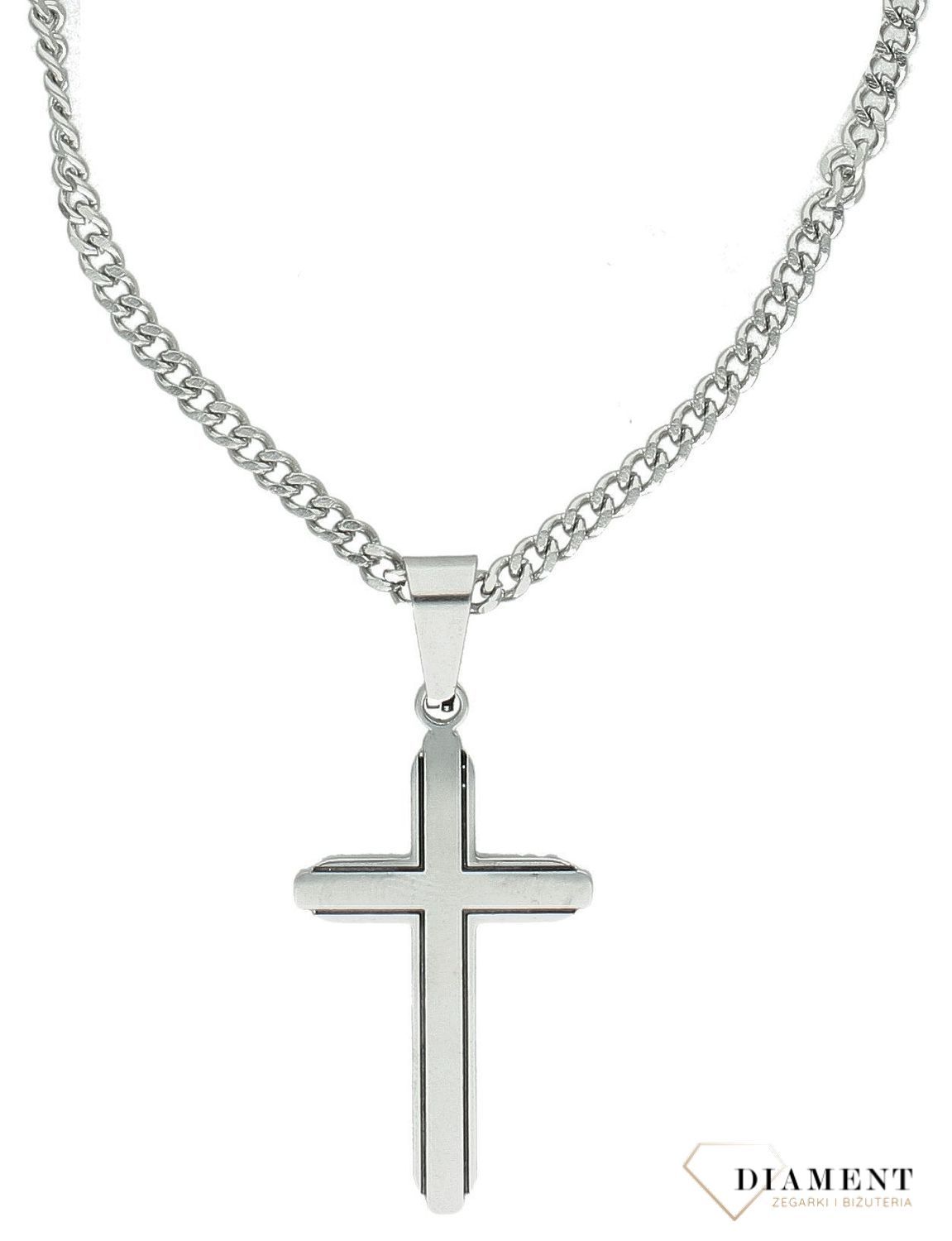 Naszyjnik męski stalowy z krzyżem w srebrnym kolorze DIA-NSZ-S6932638-STAL (1).jpg