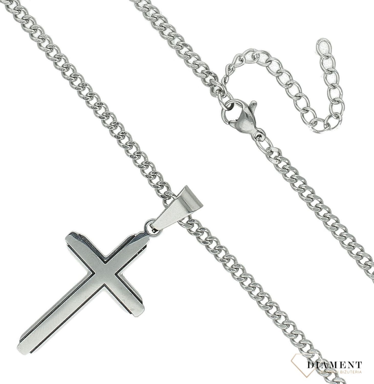 Naszyjnik męski stalowy z krzyżem w srebrnym kolorze DIA-NSZ-S6932638-STAL (1).jpg