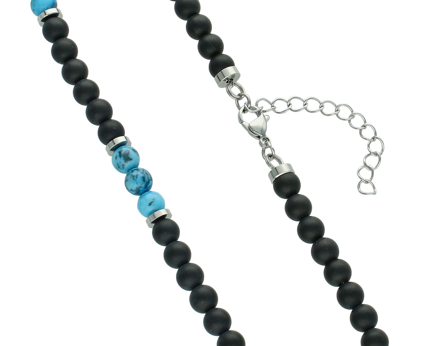 Naszyjnik agat mat,turkus DIA-NSZ-S7164456-STAL Naszyjnik męski agat, turkus. Naszyjniki z kamieniami naturalnymi od lat zachwycają elegancją i ponadczasowym pięknem. 11.jpg