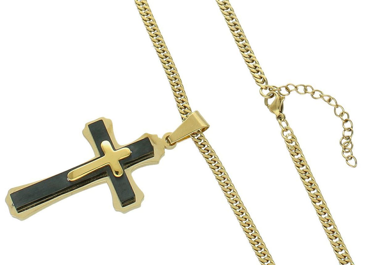 Naszyjnik męski stalowy pozłacany z krzyżem – pancerka 55+5 cm  DIA-NSZ-S7952638-STAL.jpg