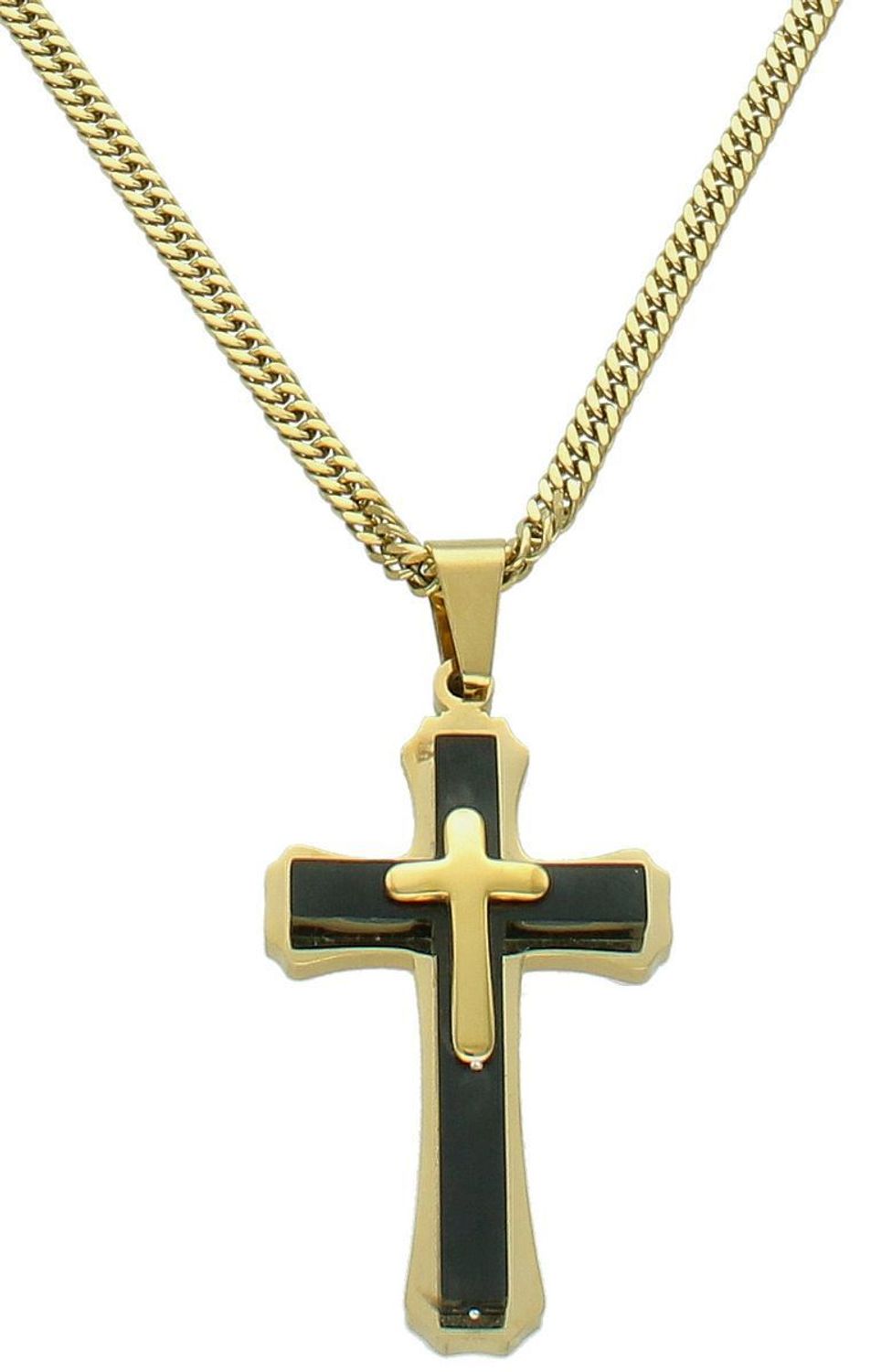 Naszyjnik męski stalowy pozłacany z krzyżem – pancerka 55+5 cm  DIA-NSZ-S7952638-STAL.jpg