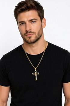 Naszyjnik męski stalowy pozłacany z krzyżem 55+5 cm  DIA-NSZ-S7952638-STAL (1).jpg