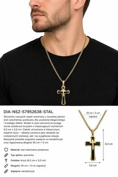 Naszyjnik męski stalowy pozłacany z krzyżem 55+5 cm  DIA-NSZ-S7952638-STAL (2).jpg