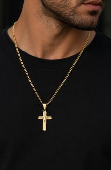 Naszyjnik męski pozłacany z krzyżem 55+5 cm  Diament (1).jpg