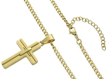 Naszyjnik męski stalowy pozłacany z krzyżem – pancerka 55+5 cm  DIA-NSZ-S8532638-STAL zapięcie.jpg
