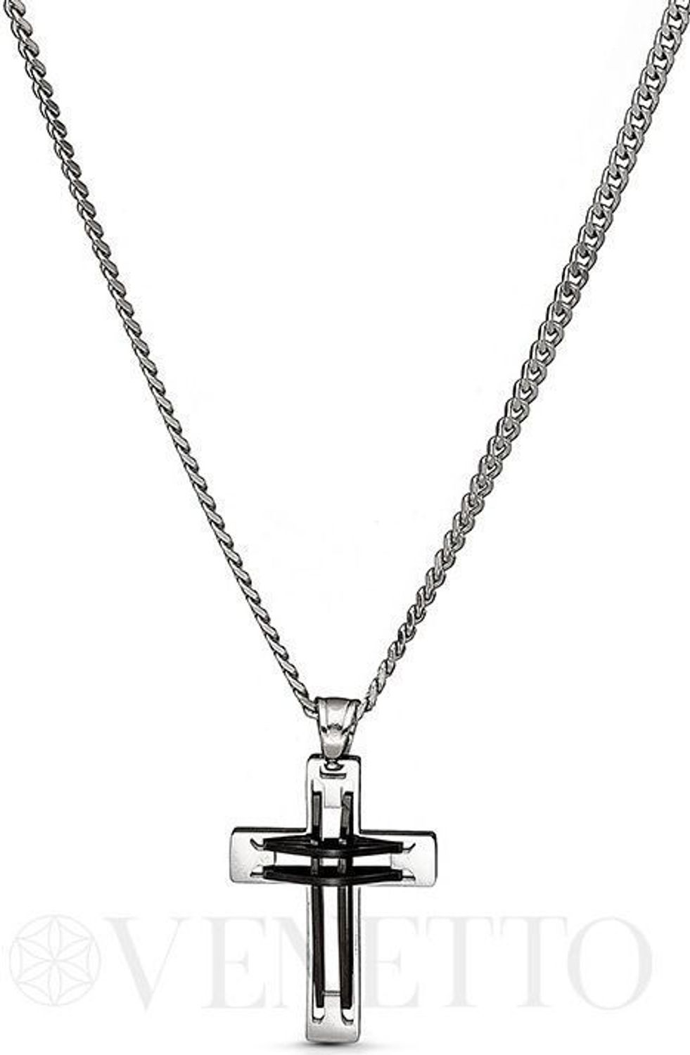 Nowoczesny naszyjnik męski ze stali szlachetnej z pustym krzyżem. Długość 55 + 5 cm, zawieszka 3,6 x 2,1 cm. DIA-NSZ-S8652436-STAL – trwały, stylowy i symboliczny.1.jpg