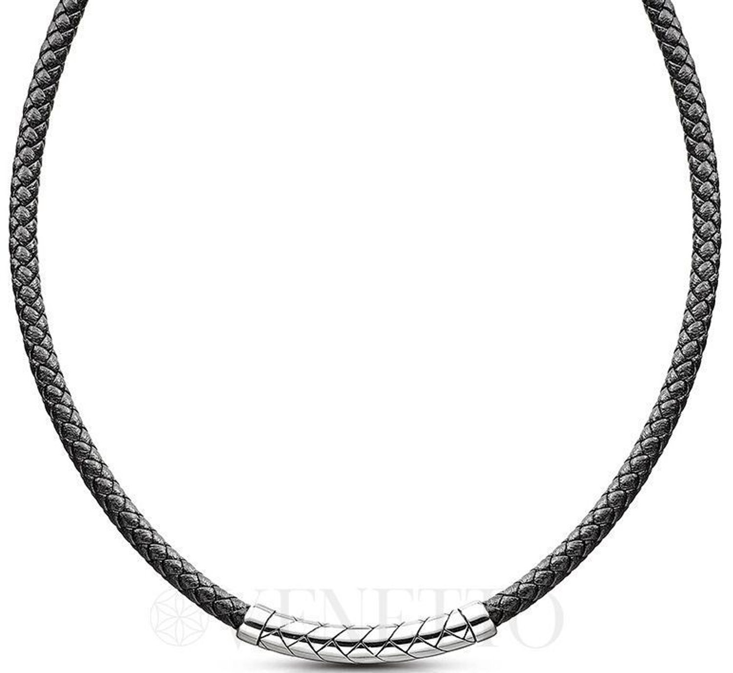 Naszyjnik męski skórzany rzemyk z elementem ze stali szlachetnej DIA-NSZ-S8954658-STAL – długość 47 cm + 3 cm, zapięcie na karabińczyk. Stylowy i trwały dodatek.1.jpg