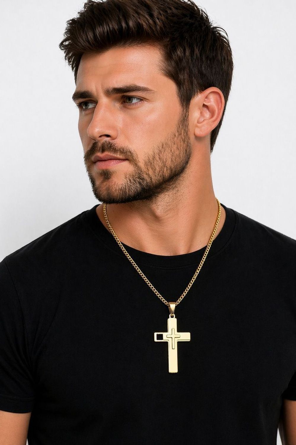 Naszyjnik męski stalowy z krzyżem – pancerka 55+5 cm  DIA-NSZ-S9142839-STAL.jpg