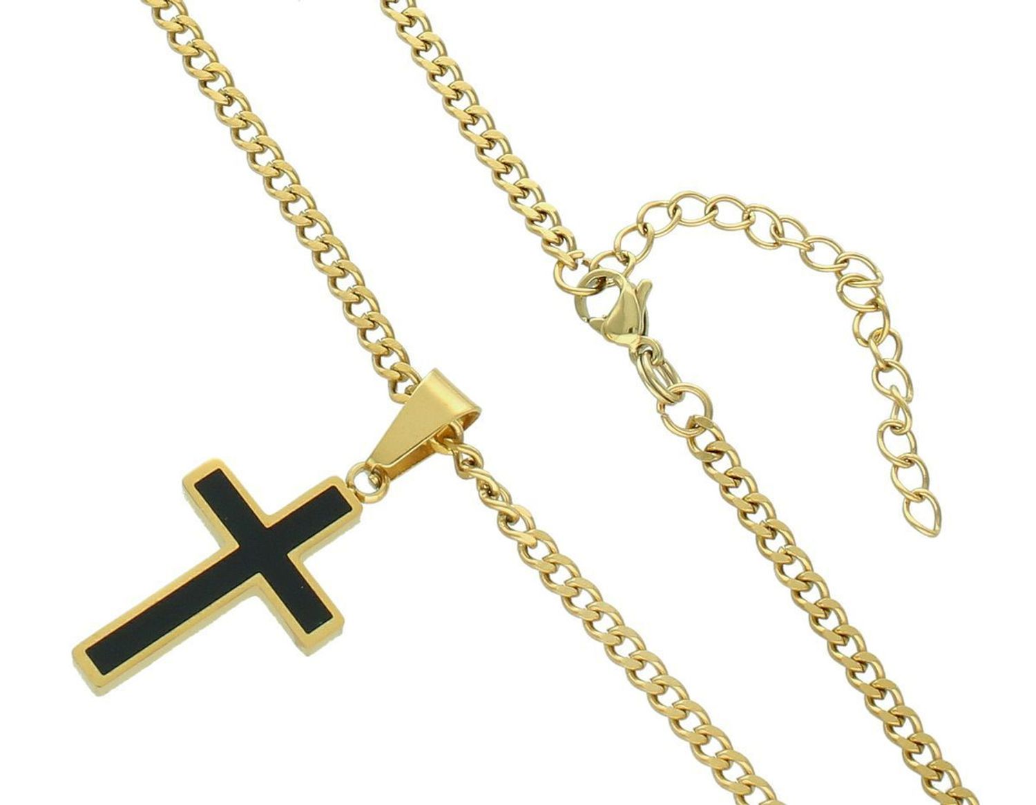 Naszyjnik męski stalowy pozłacany z krzyżem i czarną emalią  DIA-NSZ-S9182839-STAL.jpg