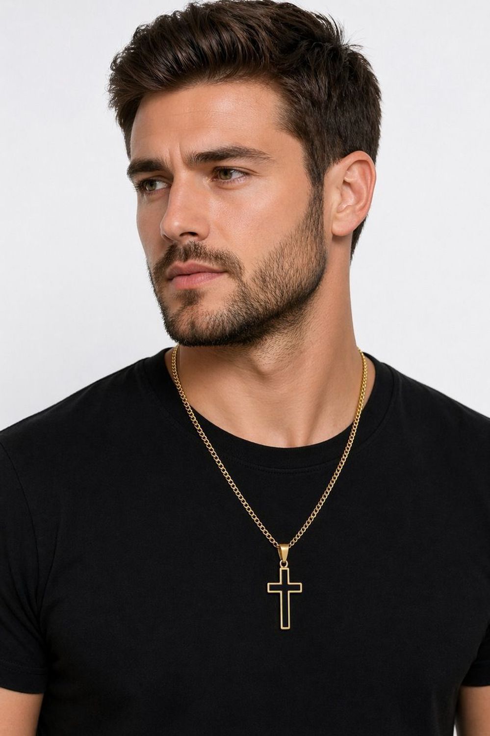 Naszyjnik męski stalowy pozłacany z krzyżem i czarną emalią  DIA-NSZ-S9182839-STAL.jpg