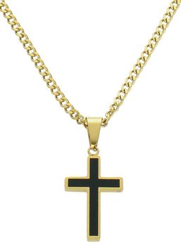 Naszyjnik męski stalowy pozłacany z krzyżem i czarną emalią  DIA-NSZ-S9182839-STAL.jpg