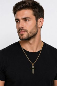 Pozłacany naszyjnik męski z krzyżem i czarną emalią  DIA-NSZ-S9182839-STAL, Pozłacany naszyjnik męski z krzyżem i czarną emalią  DIA-NSZ-S9182839-STAL.jpg