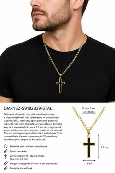 Pozłacany naszyjnik męski z krzyżem i czarną emalią  DIA-NSZ-S9182839-STAL.jpg