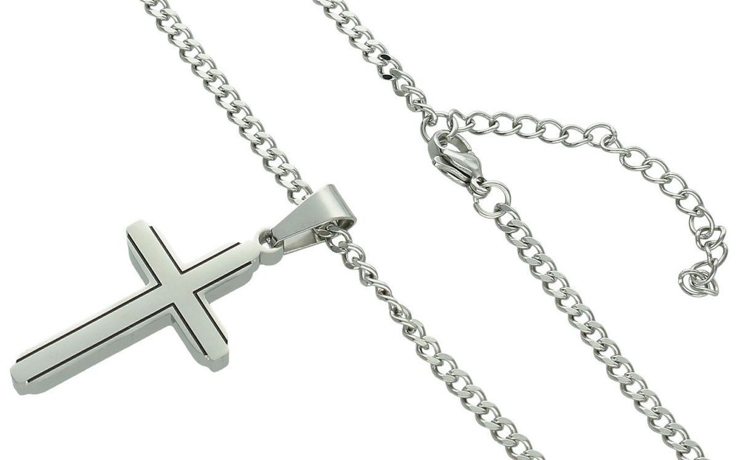 Męski naszyjnik stalowy z dużym krzyżem DIA-NSZ-S9232436-STAL  Siła w prostocie.jpg