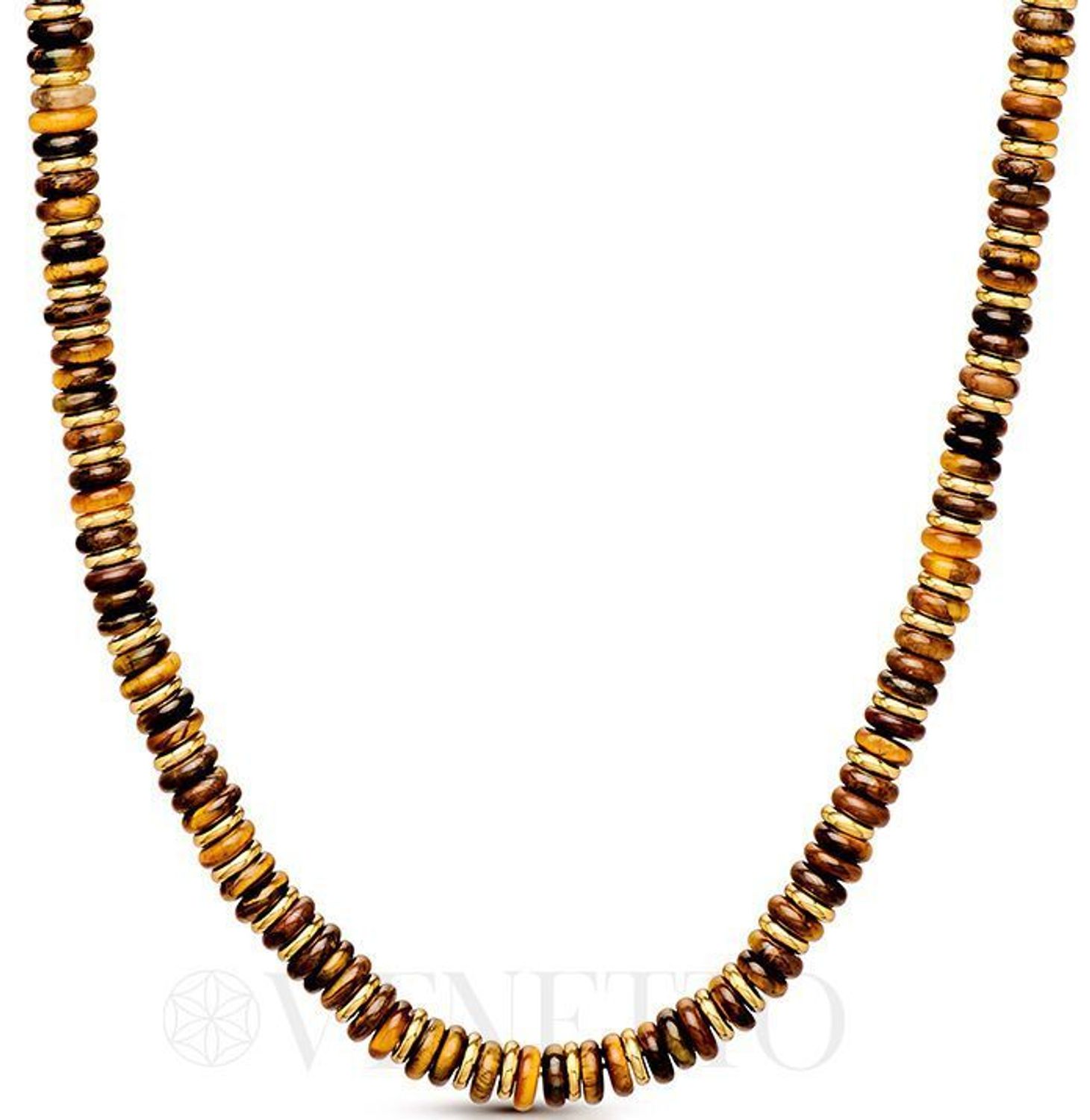 Naszyjnik z pozłacanej stali ozdobiony naturalnym tygrysim okiem. Długość 50 + 5 cm, zapięcie na karabińczyk. Styl boho i siła kamieni naturalnych w jednym.1.jpg