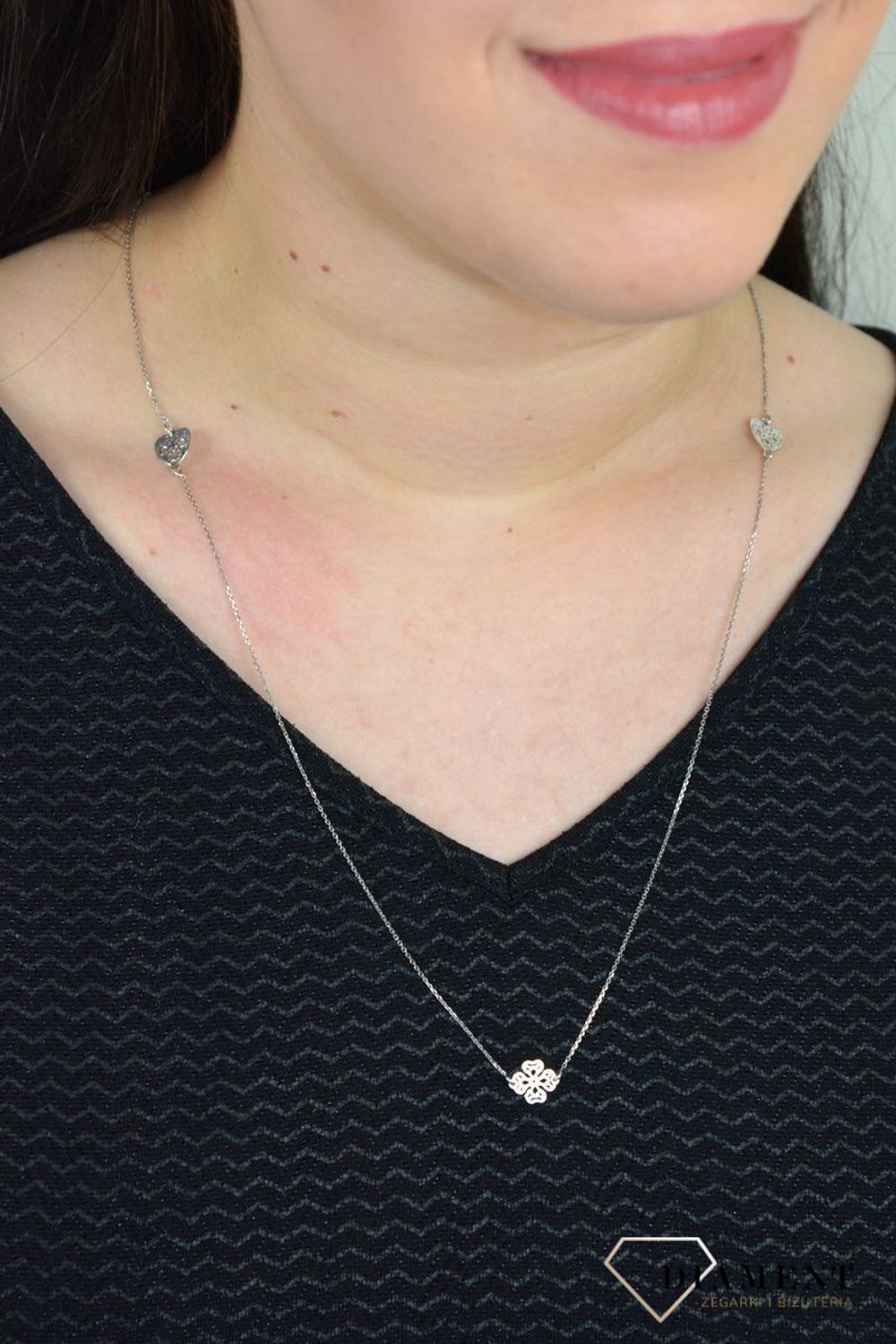 Srebrny naszyjnik celebrytka ażurowe serca i koniczynka DIA-NSZ-SERCE11-925.jpg