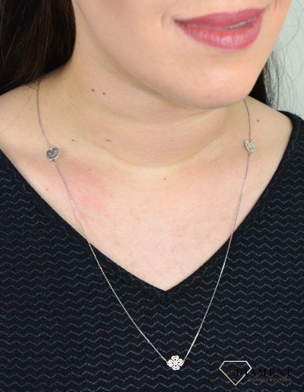 Srebrny naszyjnik celebrytka ażurowe serca i koniczynka DIA-NSZ-SERCE11-925.jpg