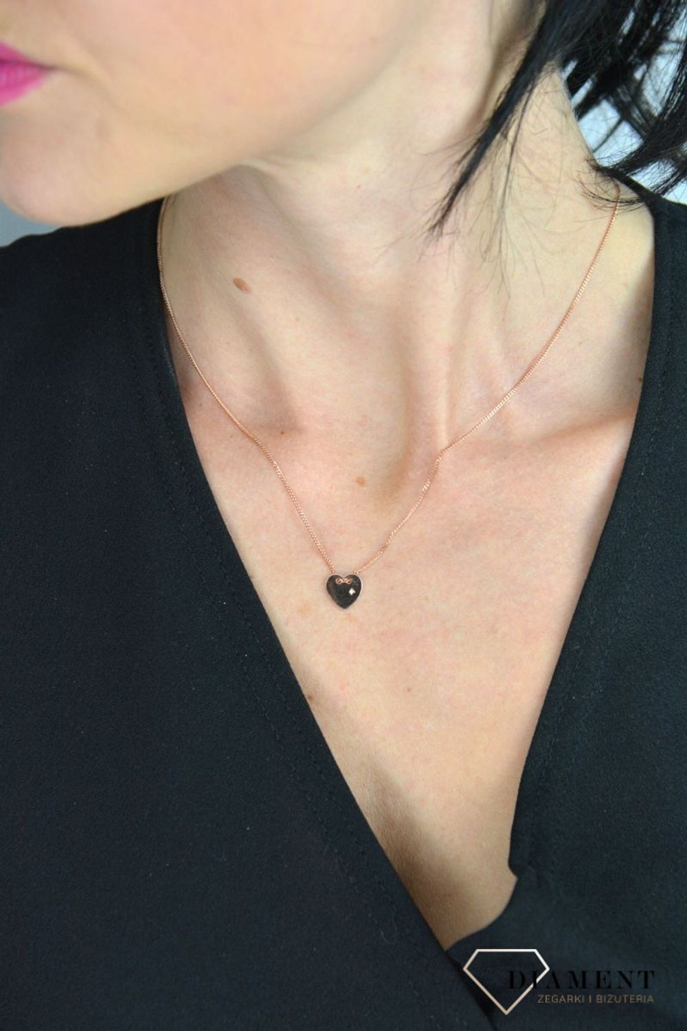 Srebrny naszyjnik celebrytka serce z cyrkonią różowe złoto DIA-NSZ-SERCE13-925.jpg