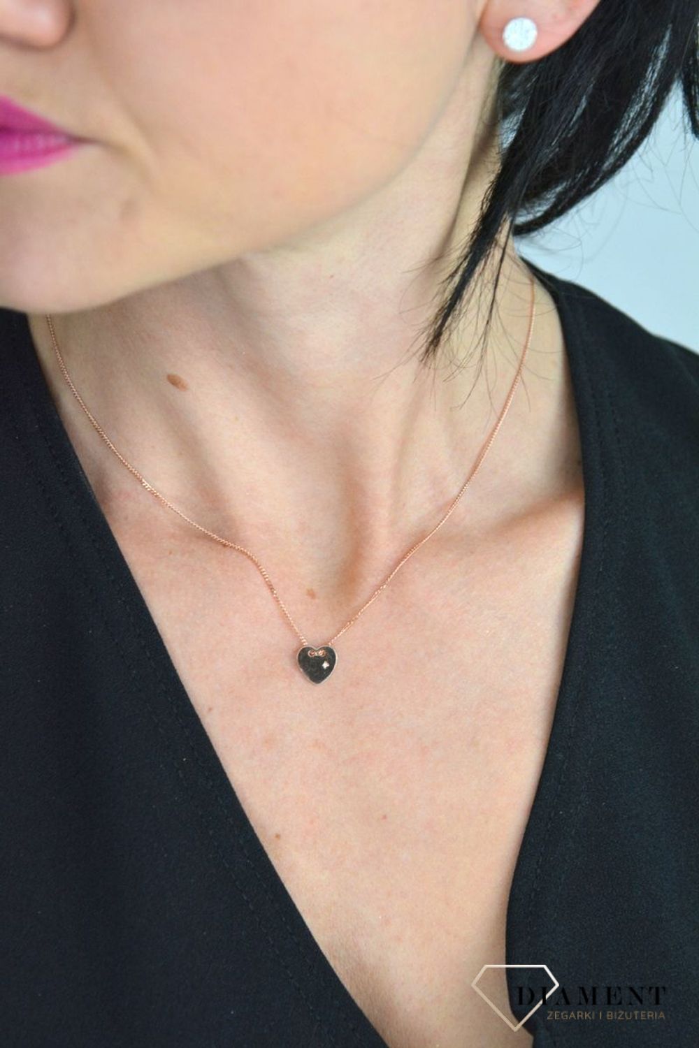 Srebrny naszyjnik celebrytka serce z cyrkonią różowe złoto DIA-NSZ-SERCE13-925.jpg