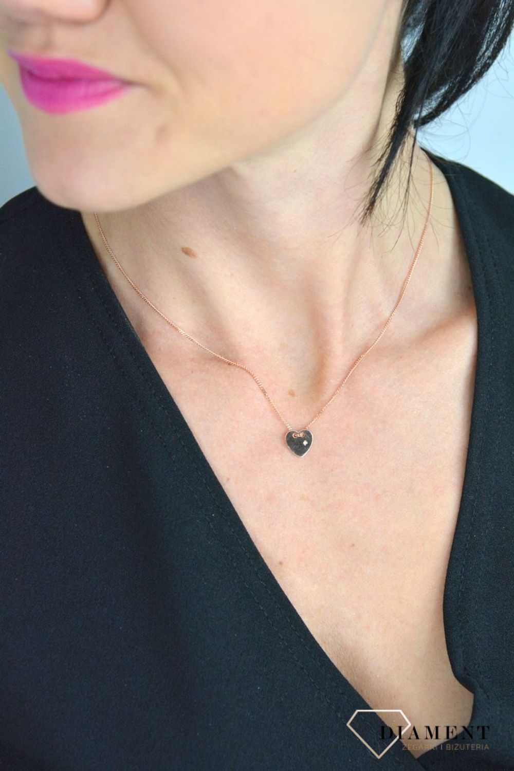 Srebrny naszyjnik celebrytka serce z cyrkonią różowe złoto DIA-NSZ-SERCE13-925.jpg