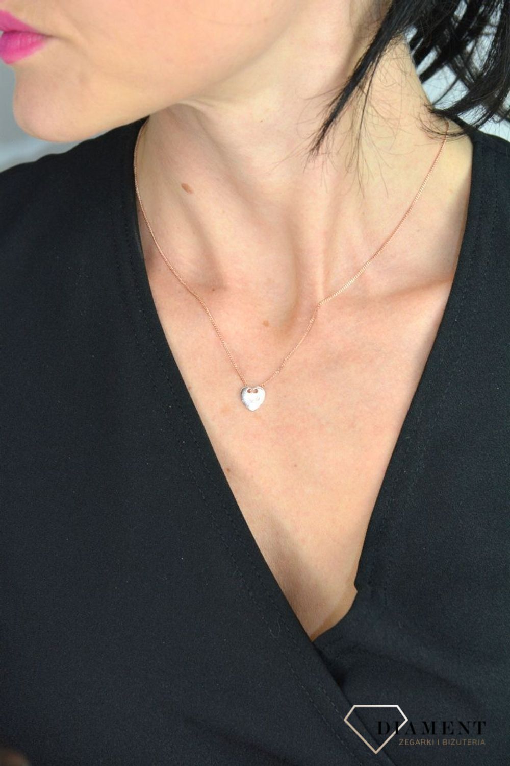 Srebrny naszyjnik celebrytka serce z cyrkonią różowe złoto DIA-NSZ-SERCE13-925.jpg